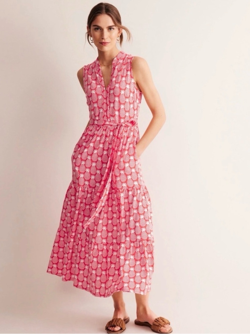 Boden Naomi Notch Collar Maxi Dress Pineapple Print